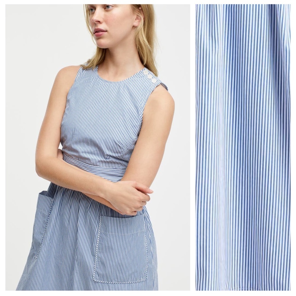 J. Crew Stripe Cotton Poplin Apron Dress in Banker Blue